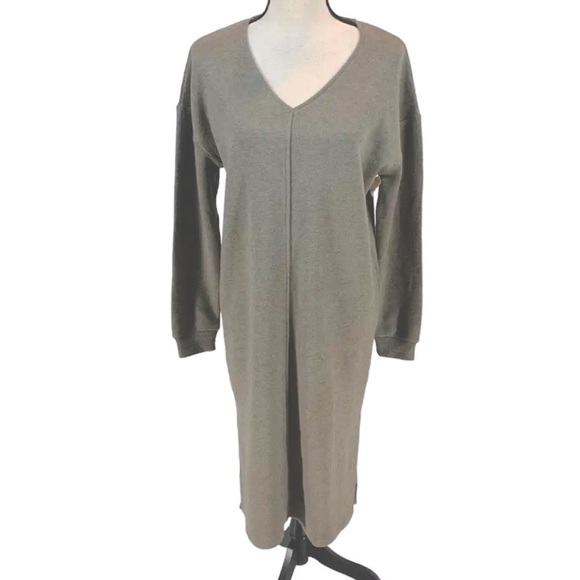 CASLON VNeck Oversized Flowy Midi Sweater Dress Long Green Chunky Goth Large - Picture 5 of 11